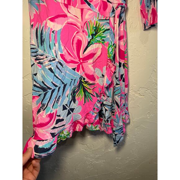 Lilly Pulitzer floral ruffle Jessalynne wrap dress womens small tropical boho - Picture 6 of 10